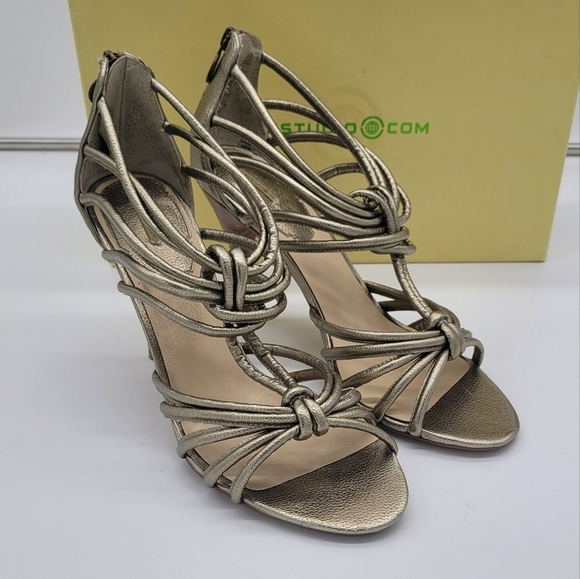 Max Studio Women's Strappy Sandal Heels Matte Gold Metallic Size 10M - Picture 4 of 12